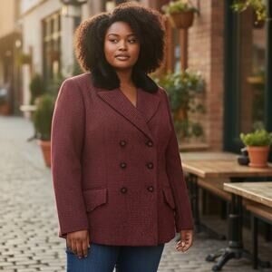 Vintage Womens Blazer Size 14 Faux Fur Collar Red Office Professional Fall Boss
